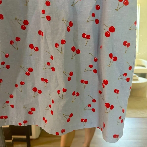 Urban Outfitters Linen Cherry Print Mini Dress. Size 0 - Picture 6 of 7